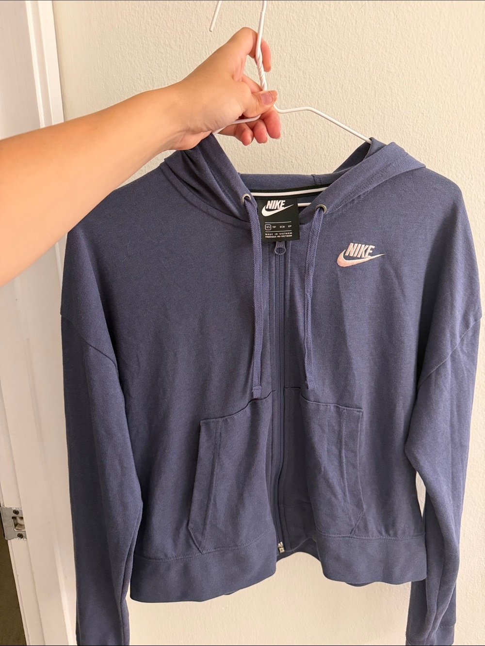 Nike Navy Zip Hoodie with Pink Swoosh